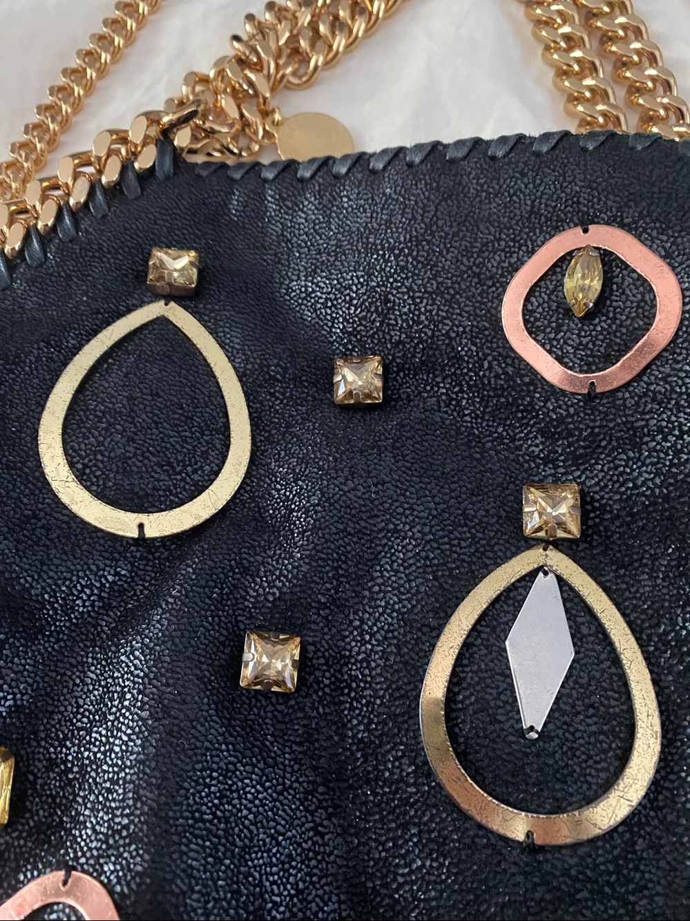 Stella McCartney Black Embellished Falabella Shoulder Bag with Gold Chain LE - Picture 3 of 11